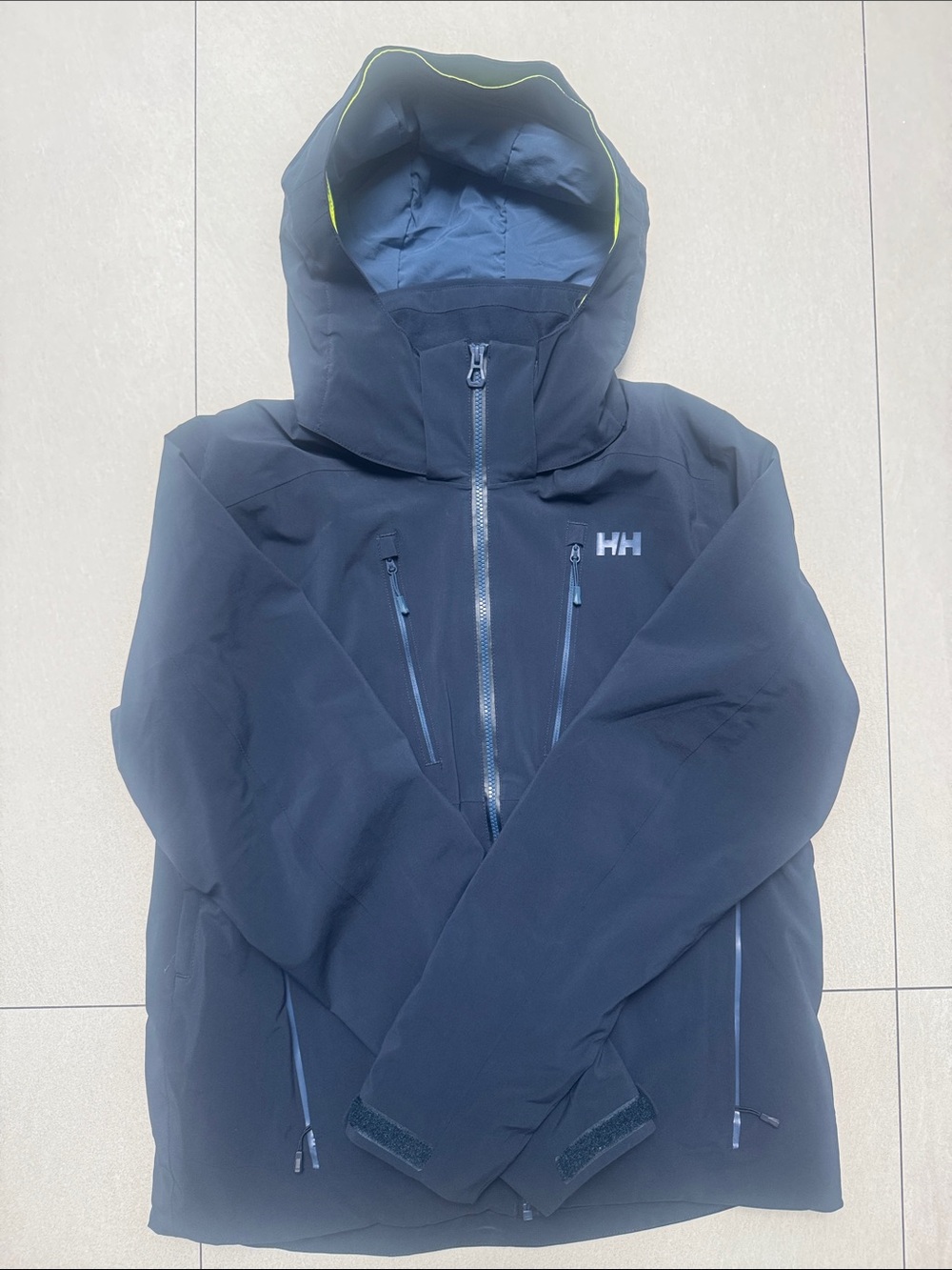 Helly Hansen Men's Alpha 3.0 Dark Navy Hooded Ski Jacket with Lime Trim